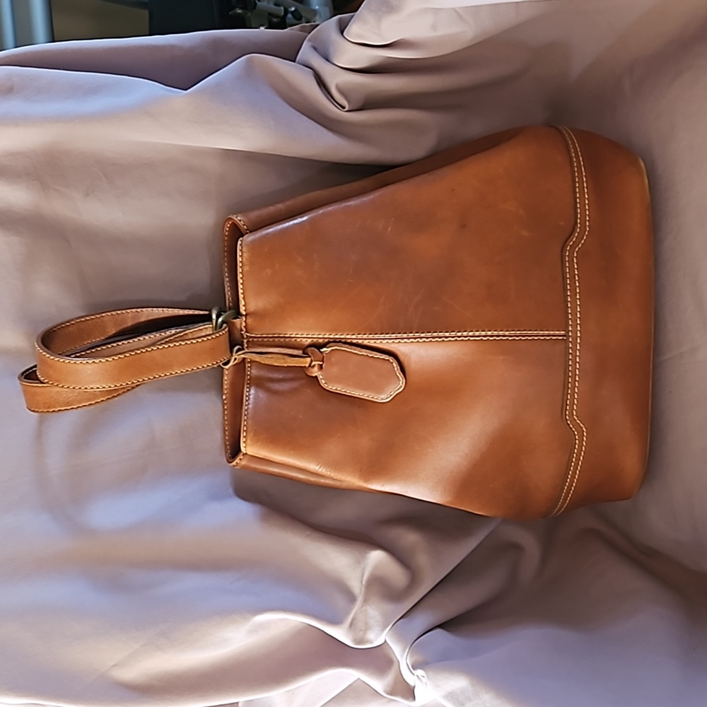 Liz Claiborne Saddle Brown Leather One Strap Backpack - Picture 4 of 6
